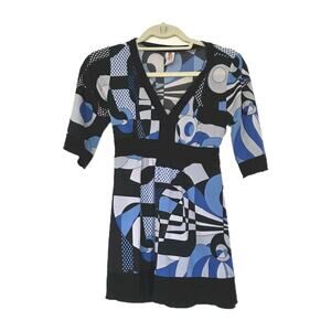 Vintage Y2K Babydoll Blouse Women S Blue Fairy Boho Festival Tie Back Geometric